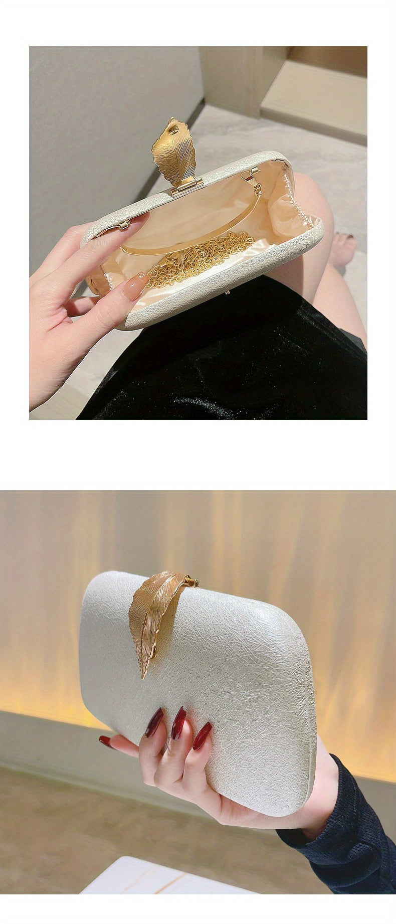 Elegant Faux Leather Evening Clutch Bag for Women - Buckle Closure, Rayon Lining, Solid Color, Perfect for Wedding Party, Prom, and Formal Events - Stylish and Compact Design