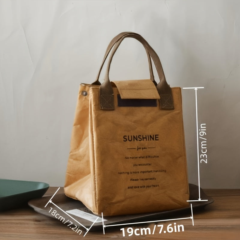 1pc Waterproof & Oilproof Insulated Lunch Bag, Paper Bento Bag for Office Workers, Handbag Lunch Box for School, Travel, Picnic