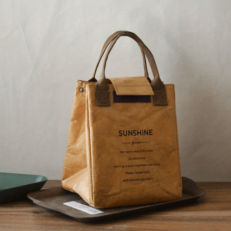 1pc Waterproof & Oilproof Insulated Lunch Bag, Paper Bento Bag for Office Workers, Handbag Lunch Box for School, Travel, Picnic