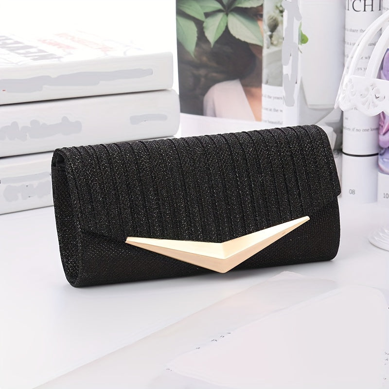 Sequin Ruched Evening Bag, Metal Decor Flap Prom Purse, Glitter Clutch Bag For Wedding Party Best Gifts for Carnaval