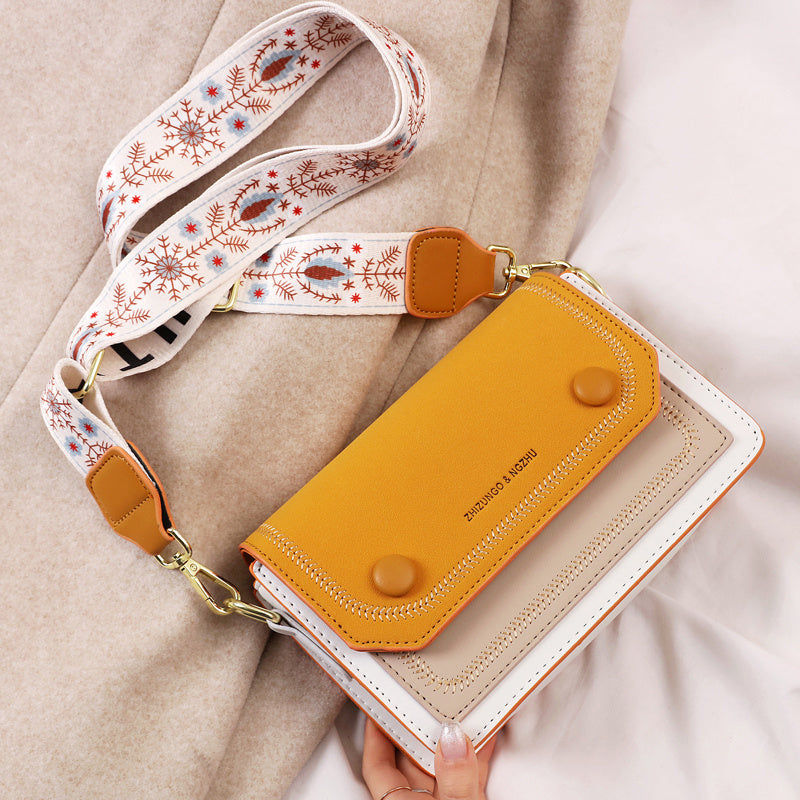 Vibrant Colorblock Square Bag - Stylish Stitch Detail Flap, Wide Comfortable Strap, Trendy Crossbody Design, Casual Shoulder Purse for Daily Use