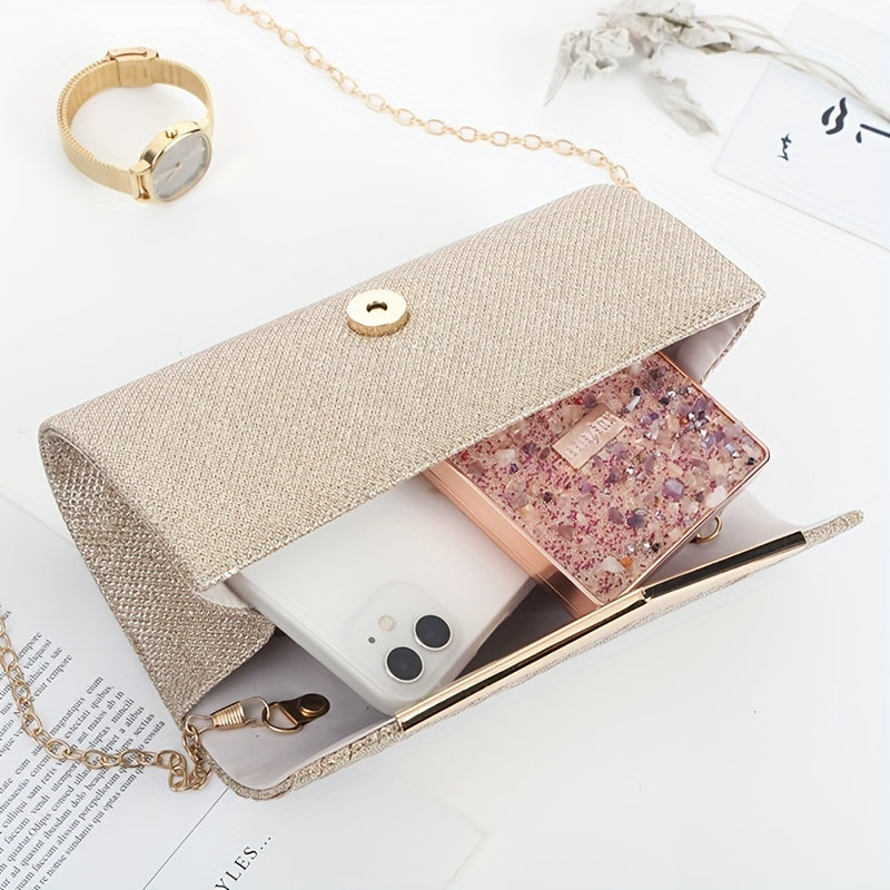 Sequin Ruched Evening Bag, Metal Decor Flap Prom Purse, Glitter Clutch Bag For Wedding Party Best Gifts for Carnaval
