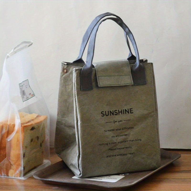 1pc Waterproof & Oilproof Insulated Lunch Bag, Paper Bento Bag for Office Workers, Handbag Lunch Box for School, Travel, Picnic