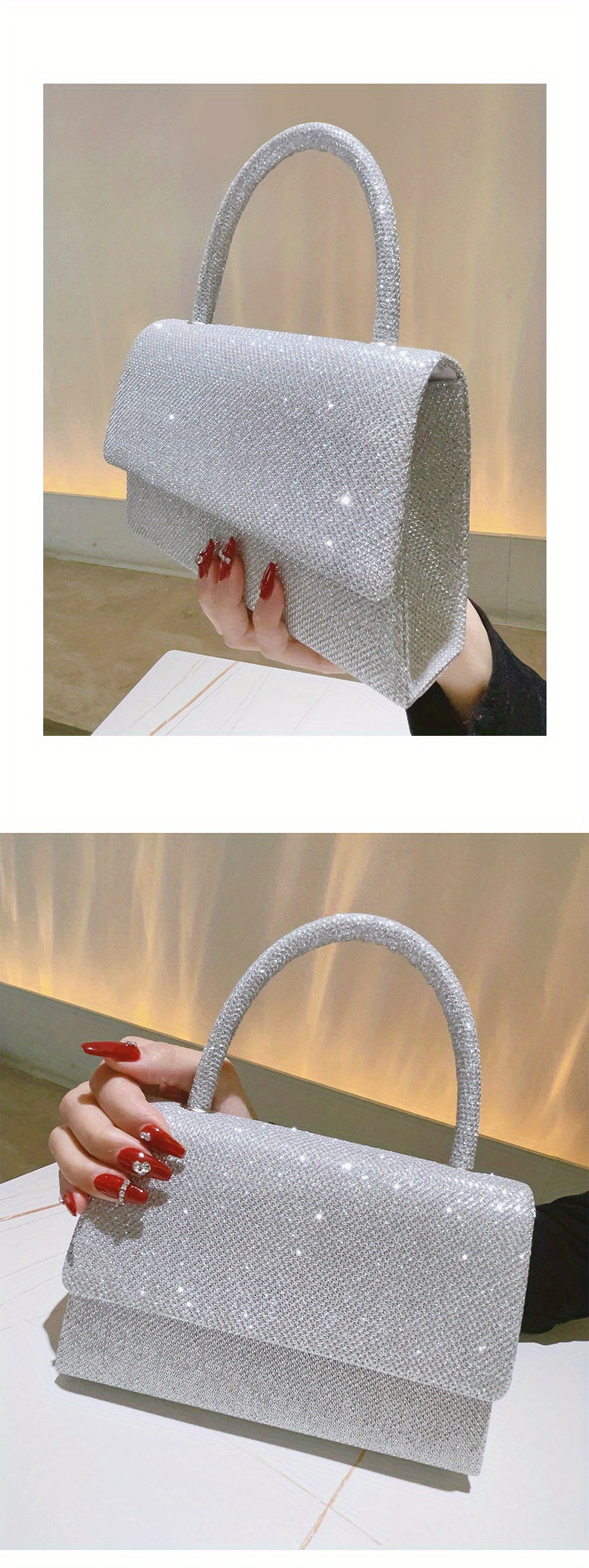 Rhinestone Decor Evening Bag, Glitter Clutch Purse For Women, Sparkly Handbag For Wedding Party Prom for Carnaval Music Festival