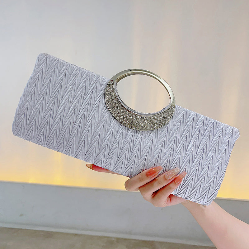 Ruched Satin Evening Bag, Elegant Clutch Purse For Women, Rhinestone Decor Handbags For Party Wedding Prom