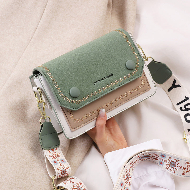 Vibrant Colorblock Square Bag - Stylish Stitch Detail Flap, Wide Comfortable Strap, Trendy Crossbody Design, Casual Shoulder Purse for Daily Use