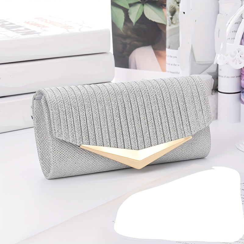 Sequin Ruched Evening Bag, Metal Decor Flap Prom Purse, Glitter Clutch Bag For Wedding Party Best Gifts for Carnaval