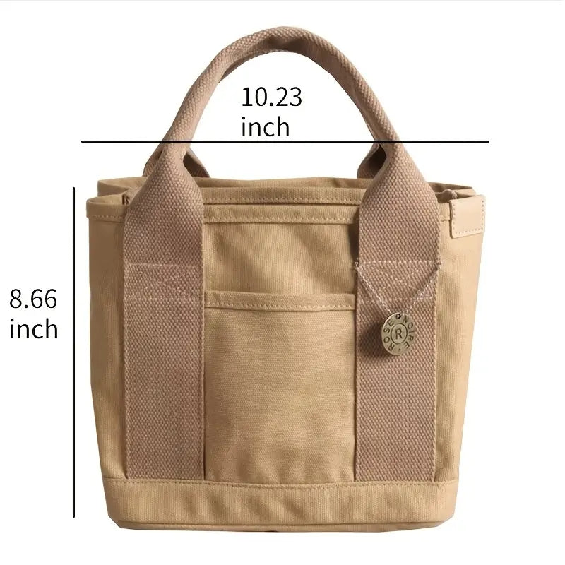 Stylish Solid Color Tote Satchel Bag - Lightweight & Durable Canvas, Versatile Multifunction Design with Secure Button Closure - Perfect for Work and Everyday Use