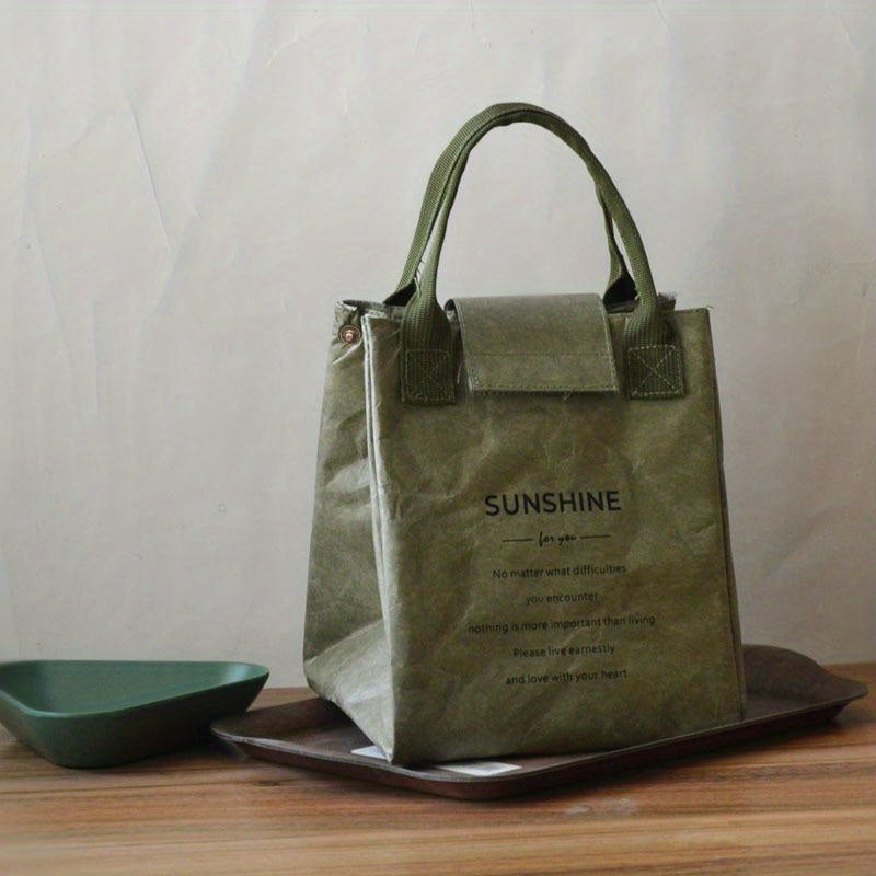 1pc Waterproof & Oilproof Insulated Lunch Bag, Paper Bento Bag for Office Workers, Handbag Lunch Box for School, Travel, Picnic