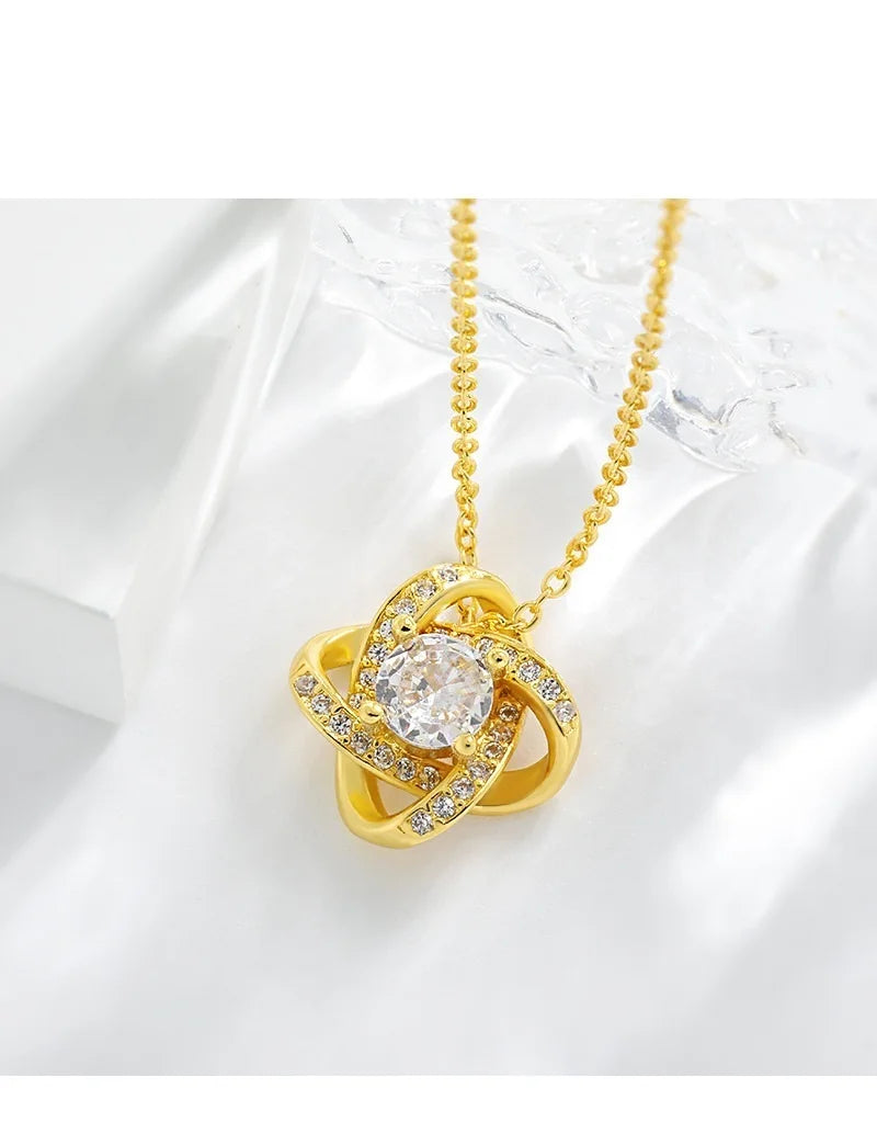 AAA Zircon Love Knot 925 Sterling Silver Necklace Luxury High Quality Mother's Day Gift Classic Gold Plated Jewelry Engagement