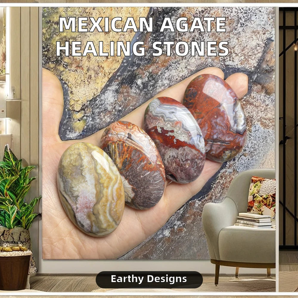 Wholesale Mexico Crazy Lace Agate Crystal Pocket Chakra Stone Oval Worry Stone for Home Decorative Healing