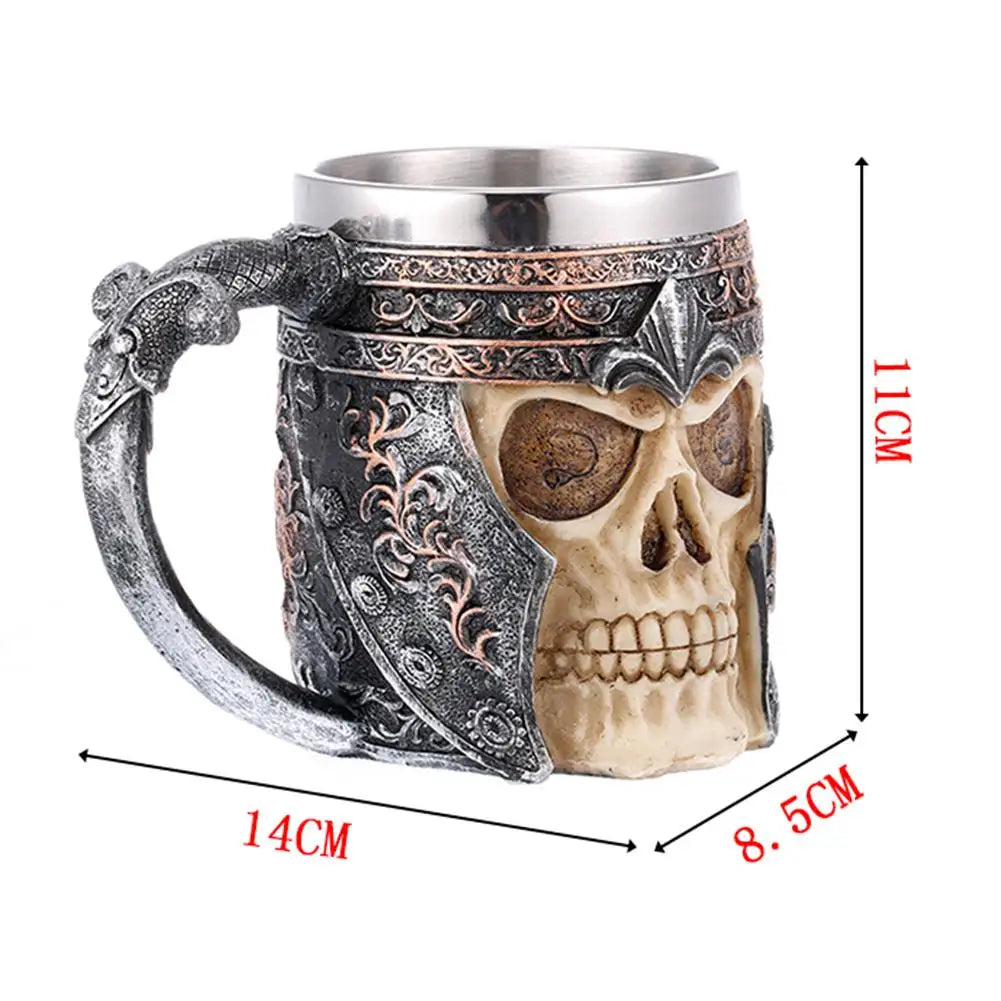 600ml 3D Skull Mug Viking Drinking Cup Resin Skull Mug Beer Tea Cups Bar Drinking Mug Tea Metal Insulated Game Lovers Gift