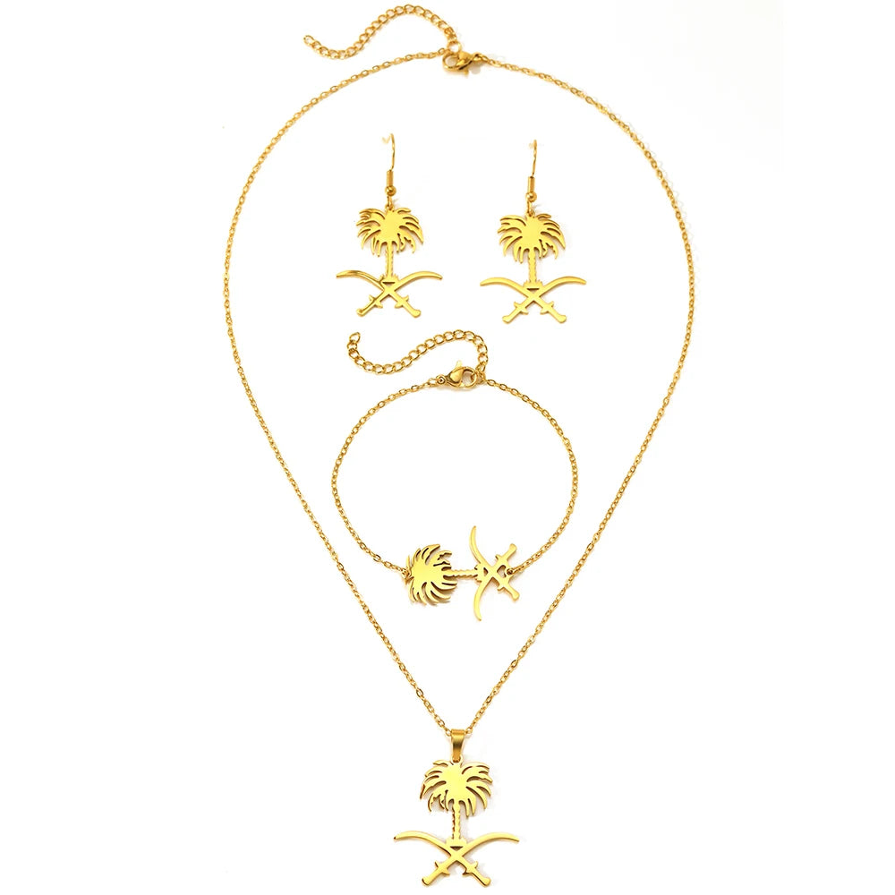 Stainless Steel Jewelry Set Saudi Arabia National Emblem Symbol Jewelry Set High Quality Colorfast Jewelry Set For Women Jewelry