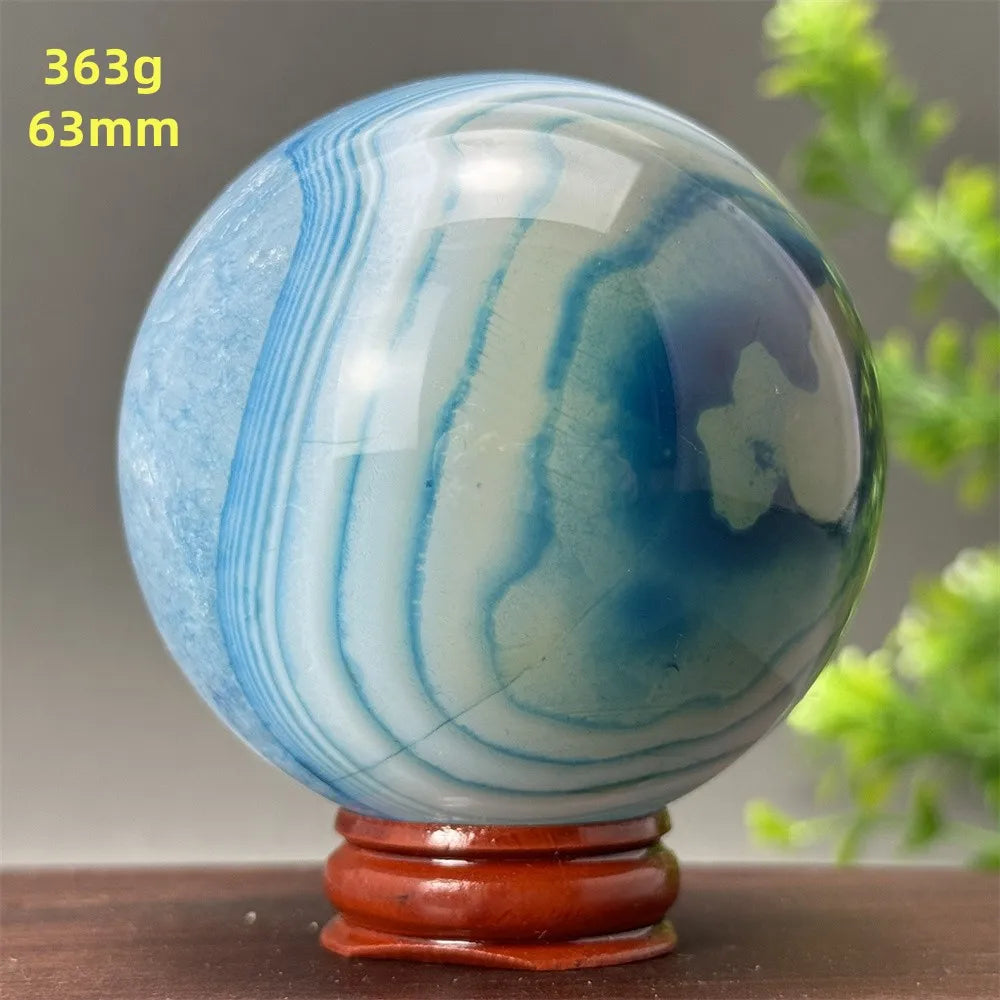 Natural Blue Agate Ball Reiki Healing Spiritual Meditation Chakra Witchcraft Sacrifice Divination Home Decor Gift