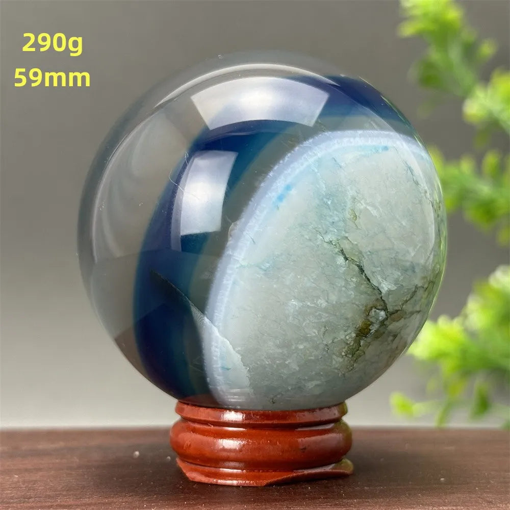 Natural Blue Agate Ball Reiki Healing Spiritual Meditation Chakra Witchcraft Sacrifice Divination Home Decor Gift
