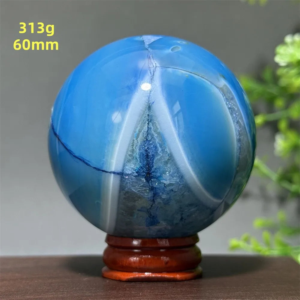 Natural Blue Agate Ball Reiki Healing Spiritual Meditation Chakra Witchcraft Sacrifice Divination Home Decor Gift