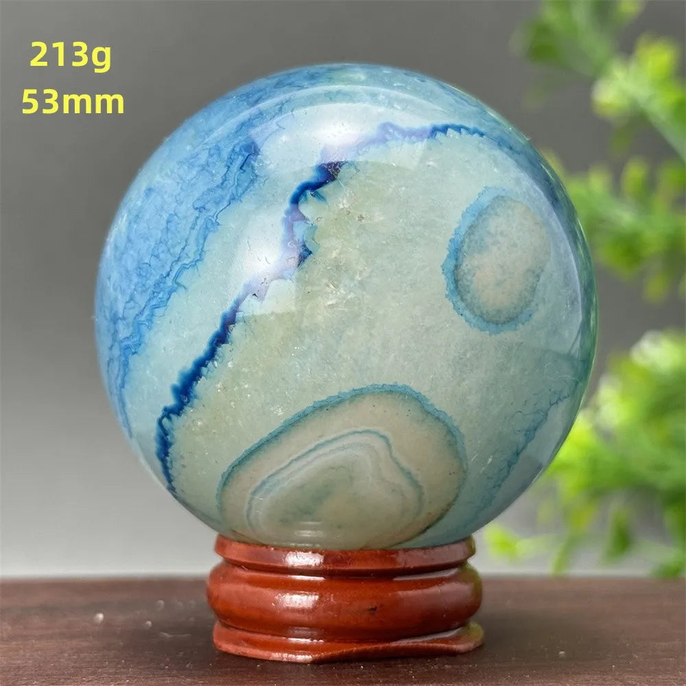 Natural Blue Agate Ball Reiki Healing Spiritual Meditation Chakra Witchcraft Sacrifice Divination Home Decor Gift
