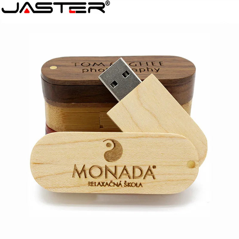 JASTER 1PCS free custom logo rotatable Wooden USB Flash Drive Pendrive Memory Stick pen drive 4GB 8GB 16GB 32GB wedding gift
