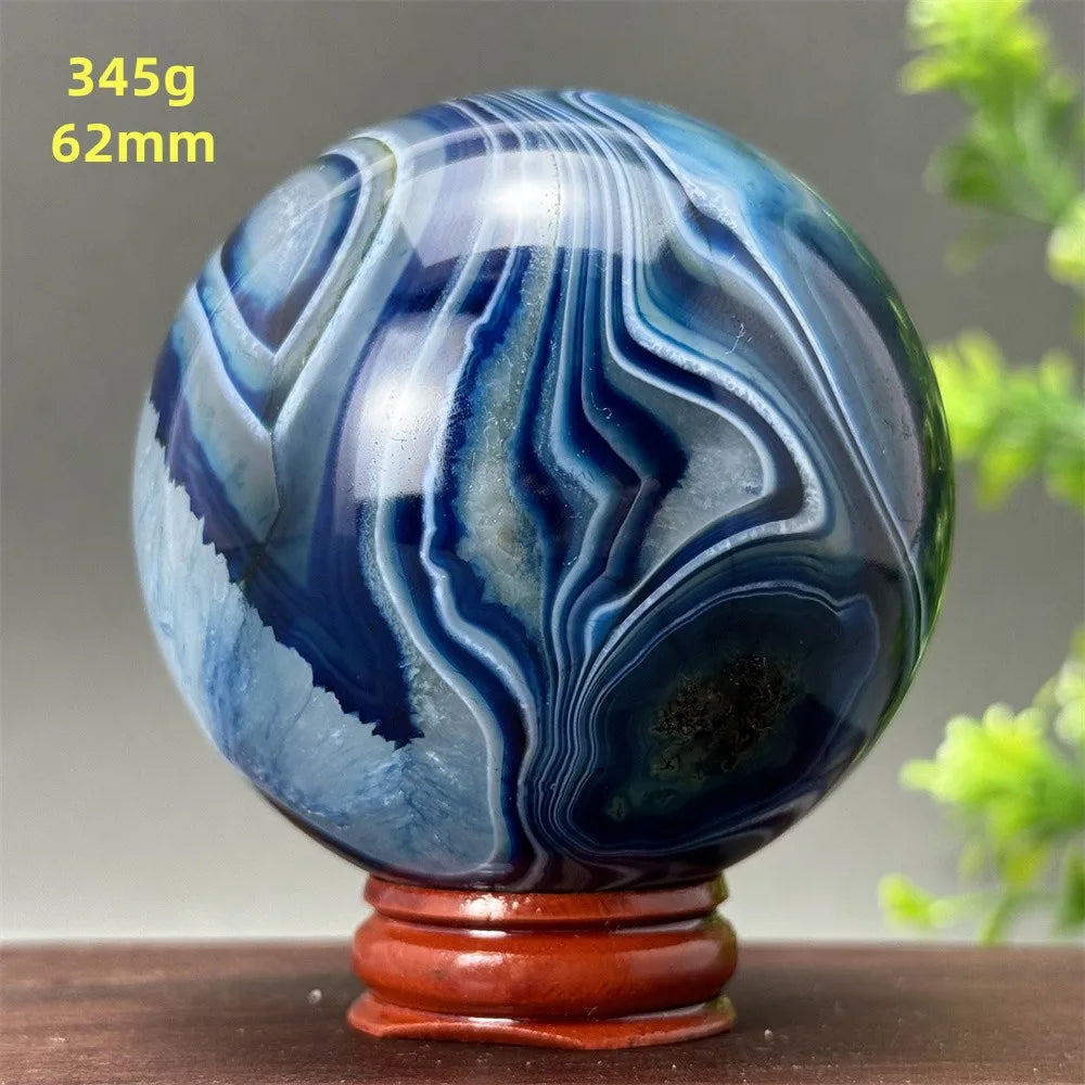 Natural Blue Agate Ball Reiki Healing Spiritual Meditation Chakra Witchcraft Sacrifice Divination Home Decor Gift