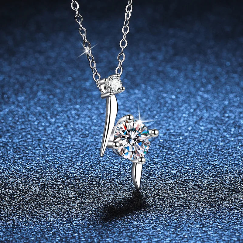 1.0 carat women moissantie pendant necklace for charm lady  Solid 925 Sterling Silver Wedding Women Promise fine Jewelry gift
