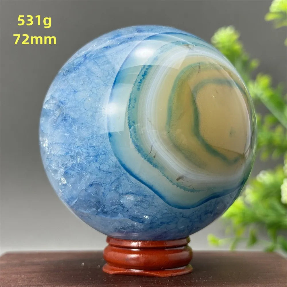 Natural Blue Agate Ball Reiki Healing Spiritual Meditation Chakra Witchcraft Sacrifice Divination Home Decor Gift