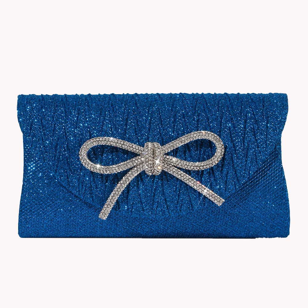 Women Elegant Evening Handbag Shiny Crystal Bow Flap Clutch Purse Envelope Dinner Evening Clutch Bags Wedding Party Prom Purse