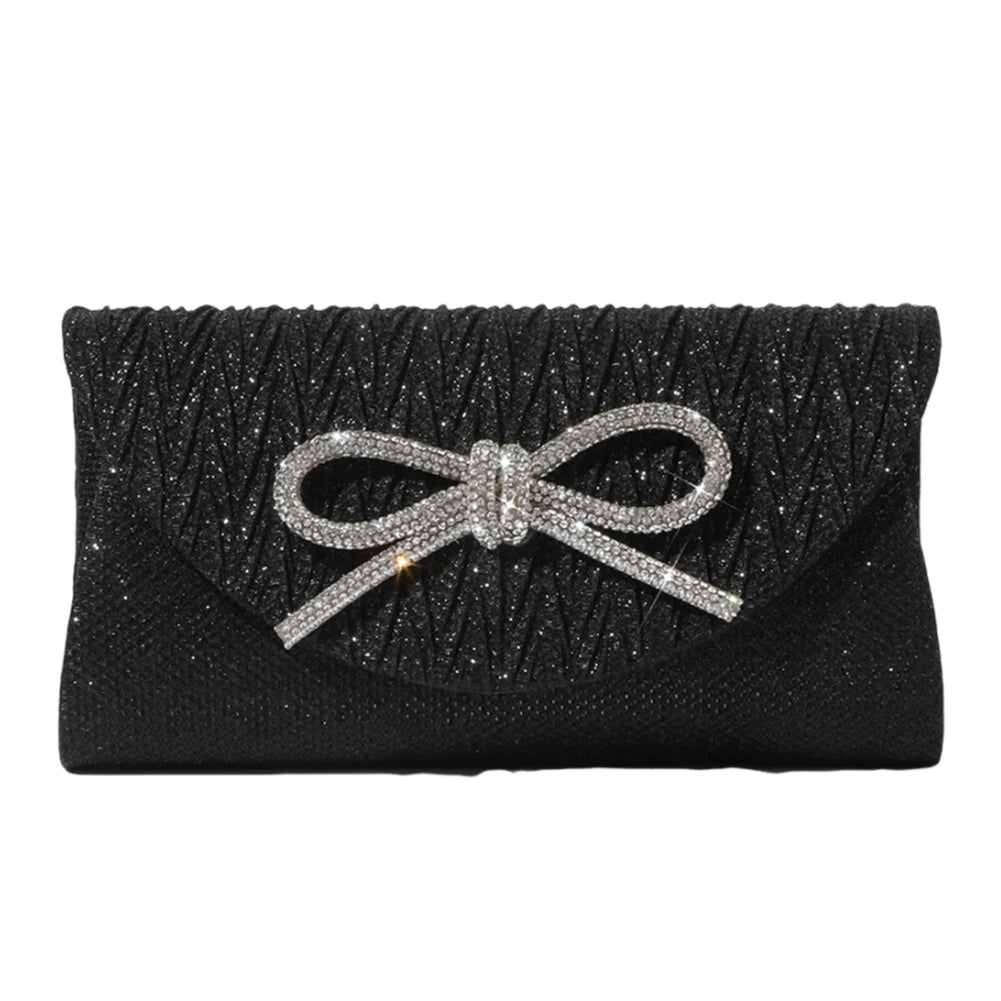 Women Elegant Evening Handbag Shiny Crystal Bow Flap Clutch Purse Envelope Dinner Evening Clutch Bags Wedding Party Prom Purse