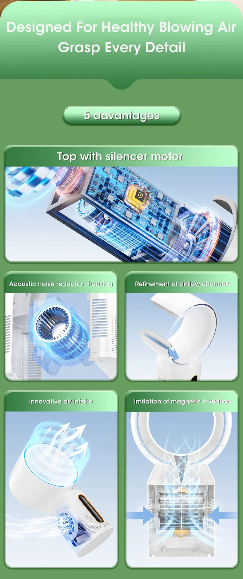 Desktop Bladeless Electric Fan Table Fan 5 Speed Tower Fan For Baby Cooler Air Conditioner USB Rechargeable Cooler Fan