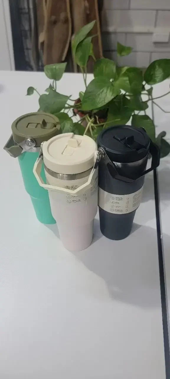 30Oz in stock with dazzling handle, insulated roller handle, 30Oz with lid, vacuum roller, stainless steel portable water bottle