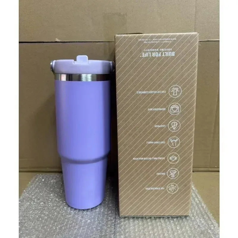 30oz stainless steel insulated cup large capacity car cup with portable straw cup strap