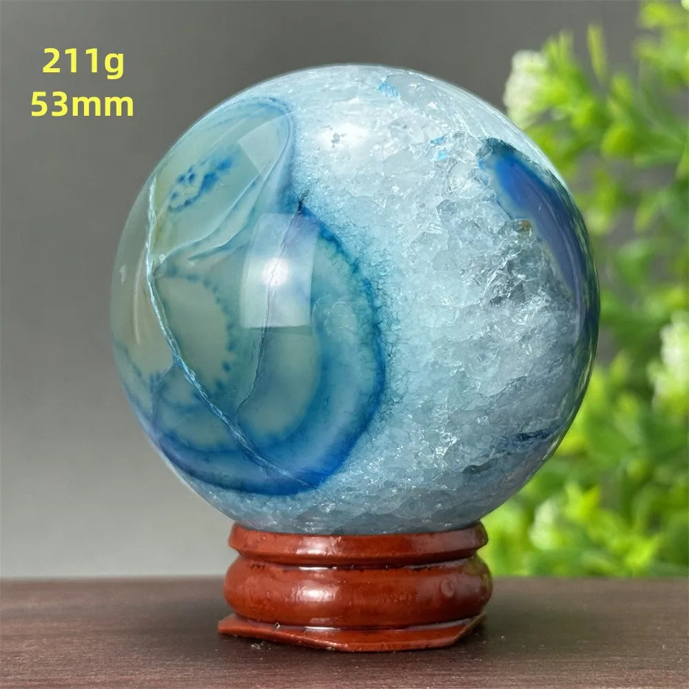 Natural Blue Agate Ball Reiki Healing Spiritual Meditation Chakra Witchcraft Sacrifice Divination Home Decor Gift