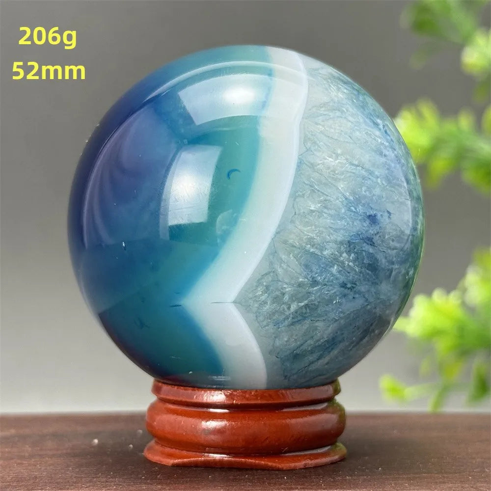 Natural Blue Agate Ball Reiki Healing Spiritual Meditation Chakra Witchcraft Sacrifice Divination Home Decor Gift