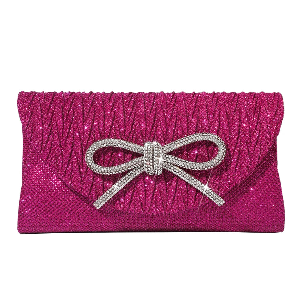 Women Elegant Evening Handbag Shiny Crystal Bow Flap Clutch Purse Envelope Dinner Evening Clutch Bags Wedding Party Prom Purse