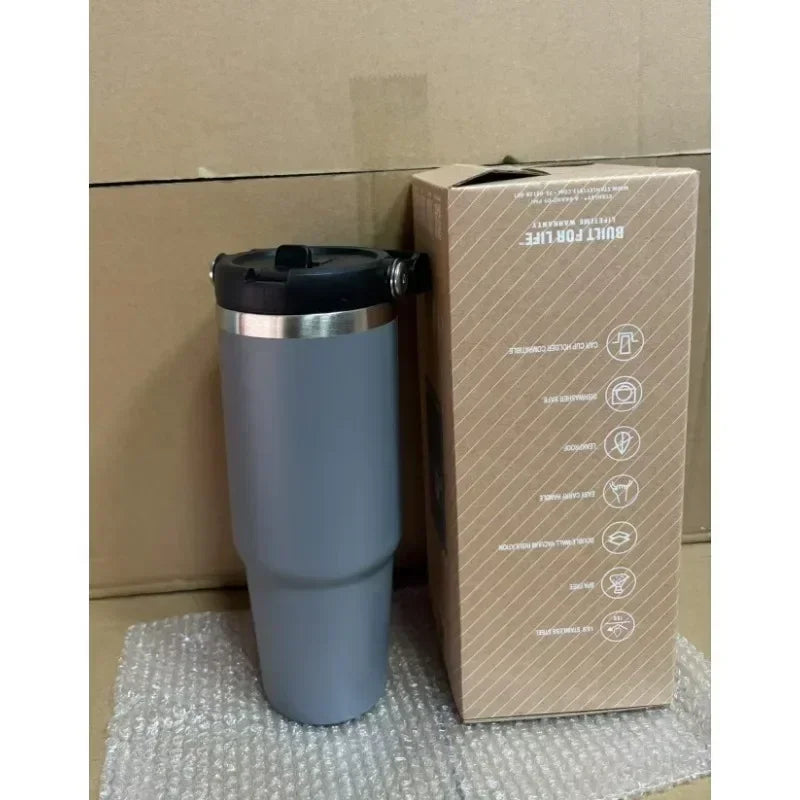 30oz stainless steel insulated cup large capacity car cup with portable straw cup strap