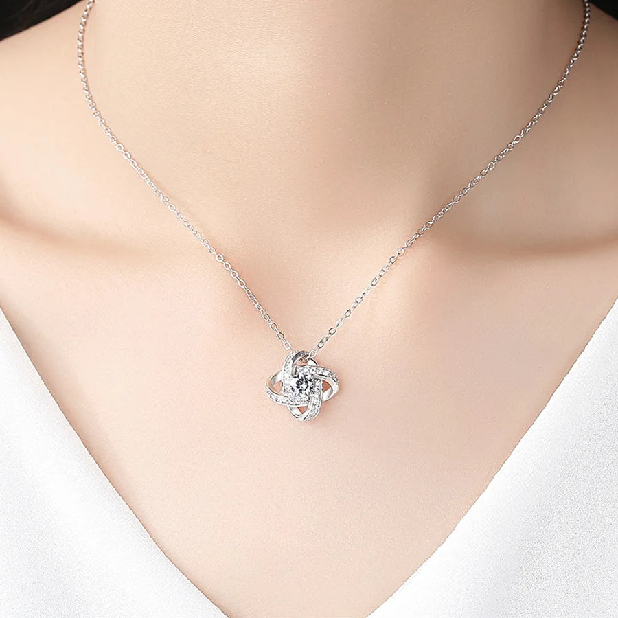 AAA Zircon Love Knot 925 Sterling Silver Necklace Luxury High Quality Mother's Day Gift Classic Gold Plated Jewelry Engagement