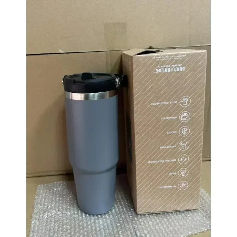 30oz stainless steel insulated cup large capacity car cup with portable straw cup strap