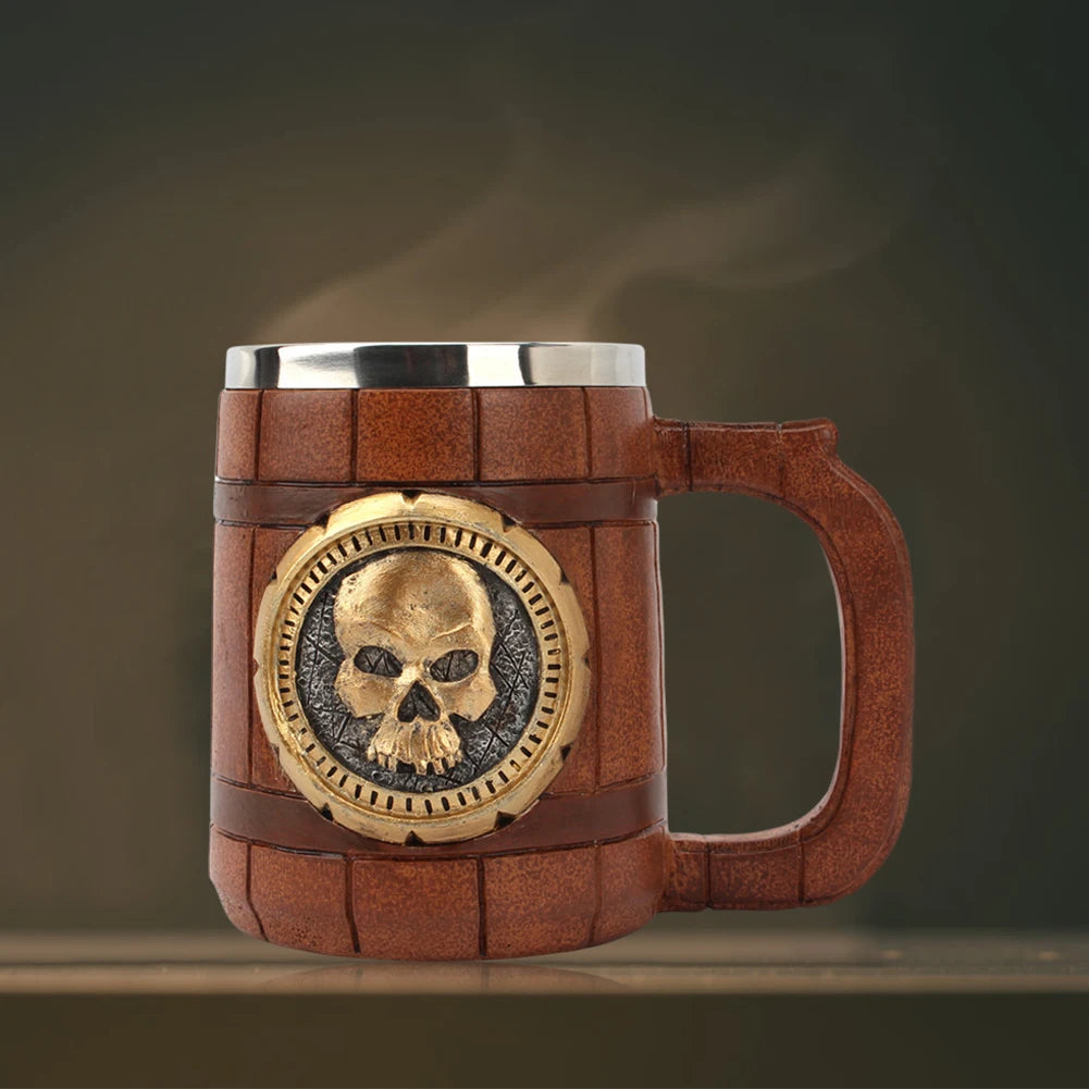 600ml 3D Skull Mug Viking Drinking Cup Resin Skull Mug Beer Tea Cups Bar Drinking Mug Tea Metal Insulated Game Lovers Gift