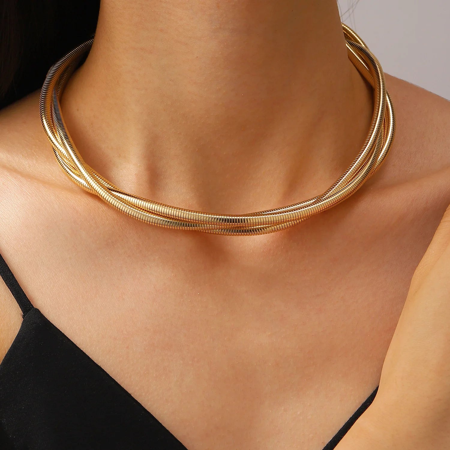 DIEZI Exaggerated Snake Chain Necklace Bracelet Set For Women Punk Geometric Gold Silver Color Metal Punk Hip Hop Jewelry Set