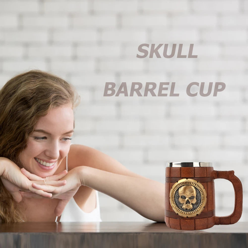 600ml 3D Skull Mug Viking Drinking Cup Resin Skull Mug Beer Tea Cups Bar Drinking Mug Tea Metal Insulated Game Lovers Gift