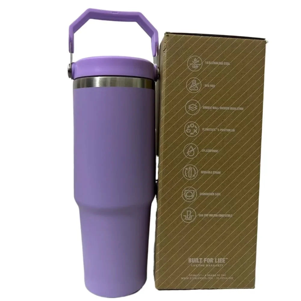 30 copo isolado de aço inoxidável 30oz copo de carro de grande capacidade com alça copo de palha portátil