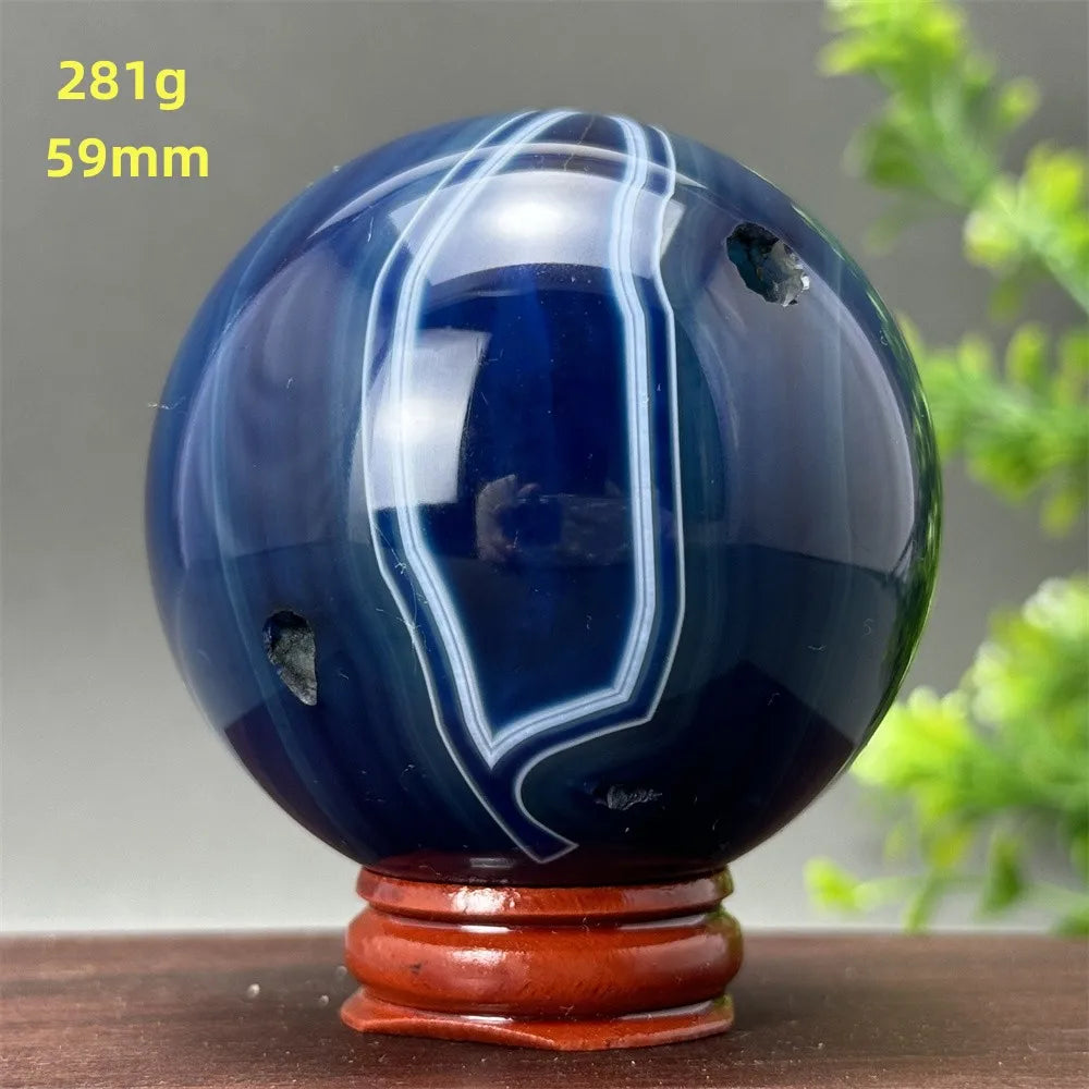 Natural Blue Agate Ball Reiki Healing Spiritual Meditation Chakra Witchcraft Sacrifice Divination Home Decor Gift