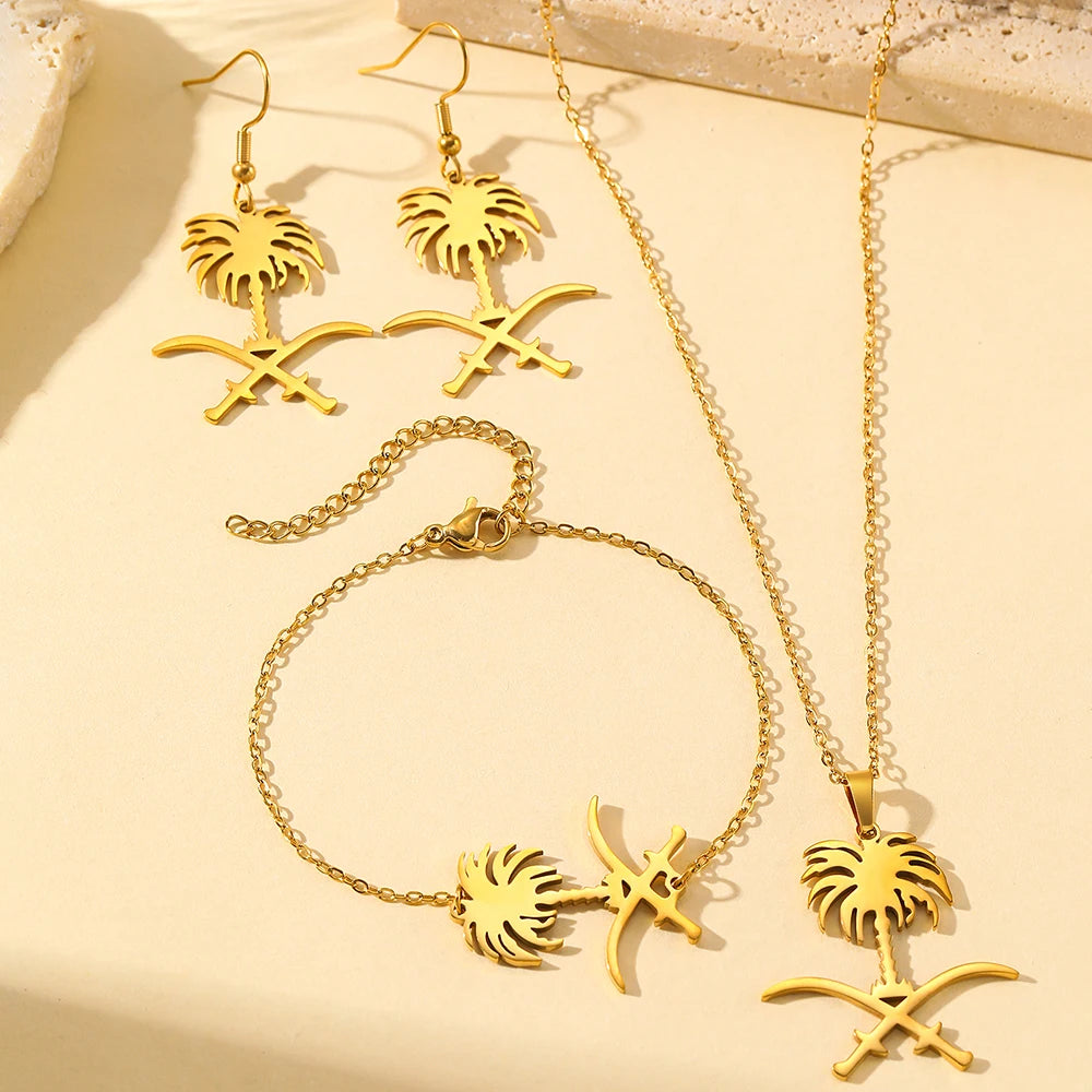 Stainless Steel Jewelry Set Saudi Arabia National Emblem Symbol Jewelry Set High Quality Colorfast Jewelry Set For Women Jewelry