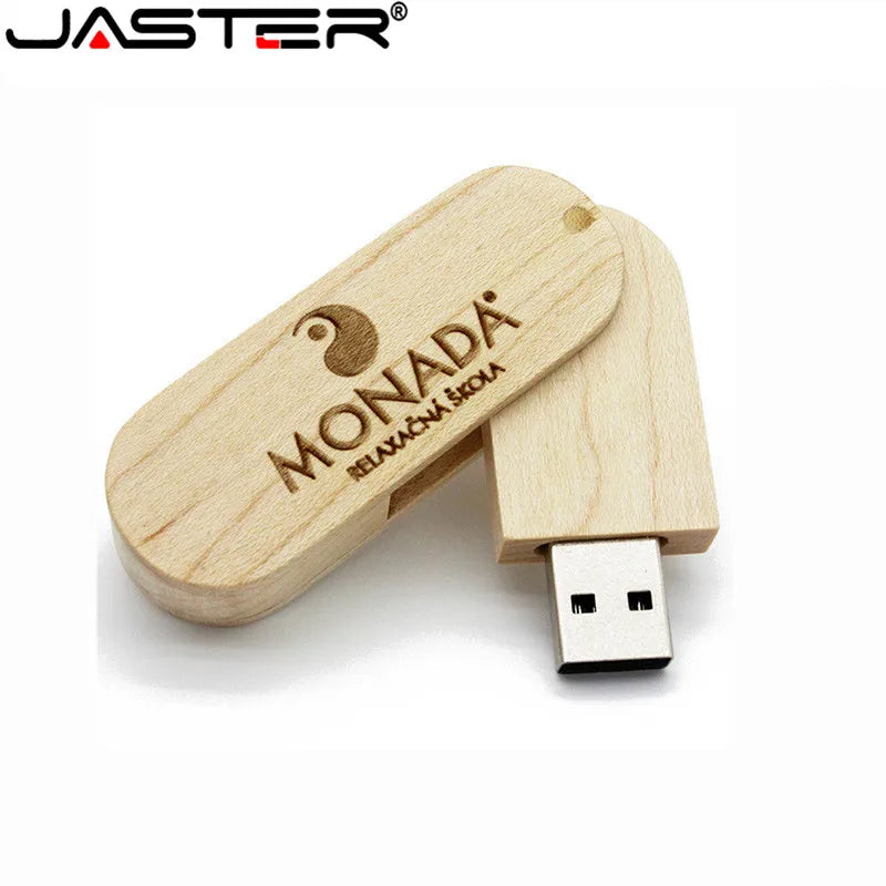 JASTER 1PCS free custom logo rotatable Wooden USB Flash Drive Pendrive Memory Stick pen drive 4GB 8GB 16GB 32GB wedding gift