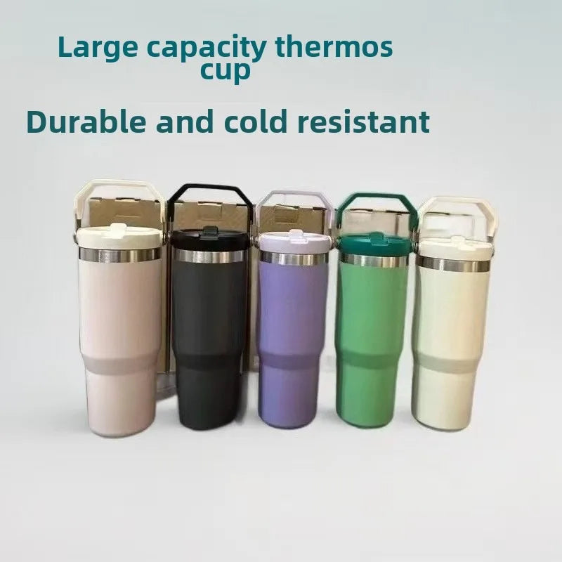 30oz stainless steel insulated cup large capacity car cup with portable straw cup strap