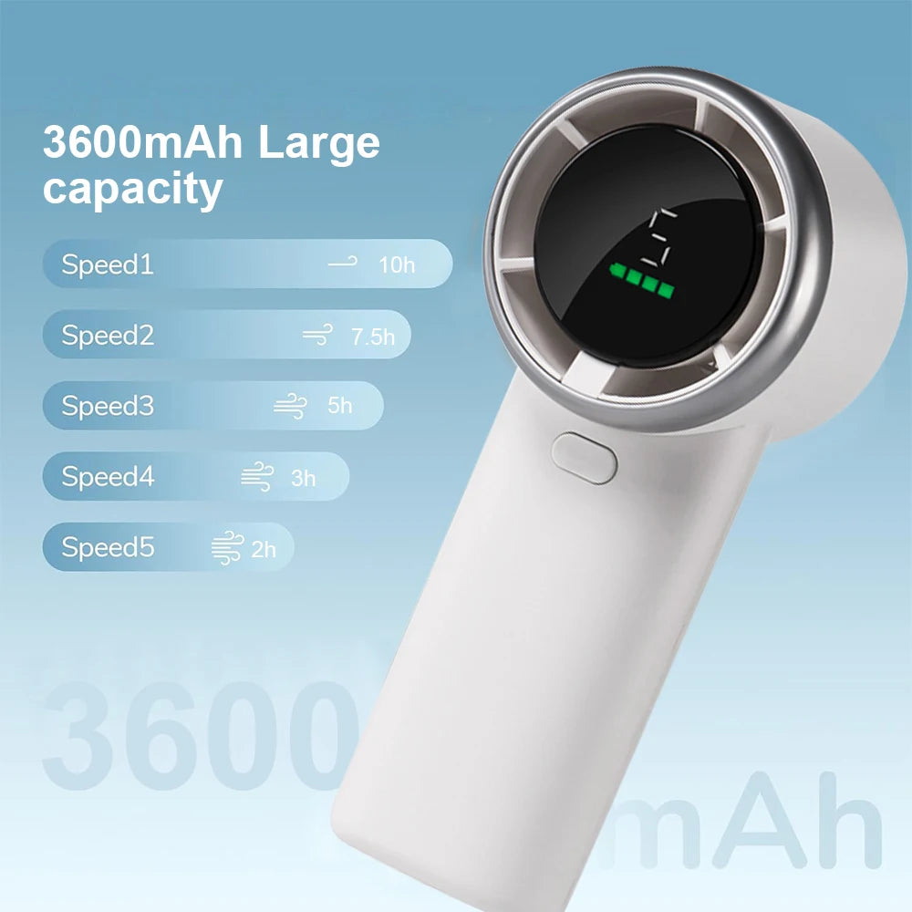 Portable Handheld Turbo Fan Mini Hand Fan 3600mAh Rechargeable Portable Small Pocket Fan Hand Held USB Fan with Digital Display
