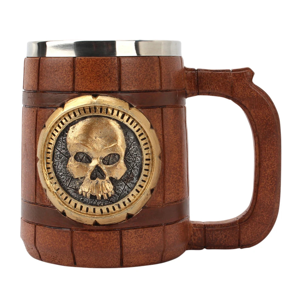 600ml 3D Skull Mug Viking Drinking Cup Resin Skull Mug Beer Tea Cups Bar Drinking Mug Tea Metal Insulated Game Lovers Gift