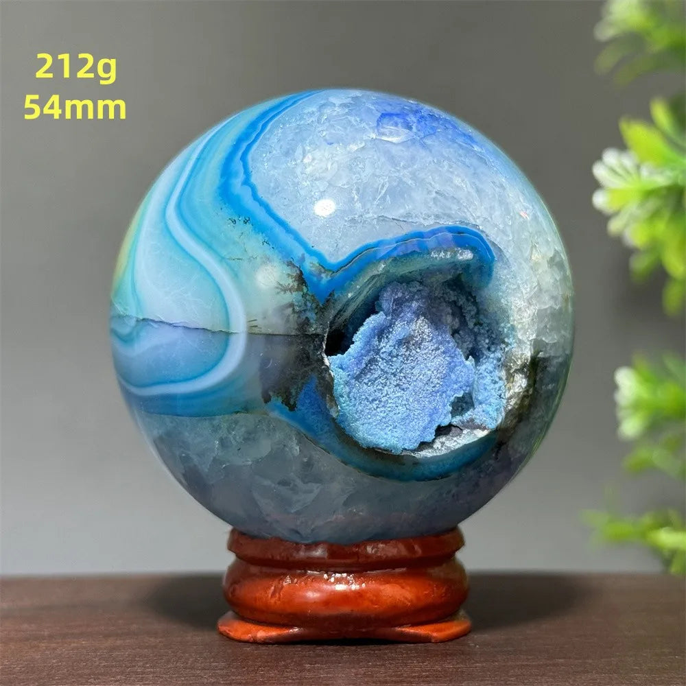 Natural Blue Agate Ball Reiki Healing Spiritual Meditation Chakra Witchcraft Sacrifice Divination Home Decor Gift