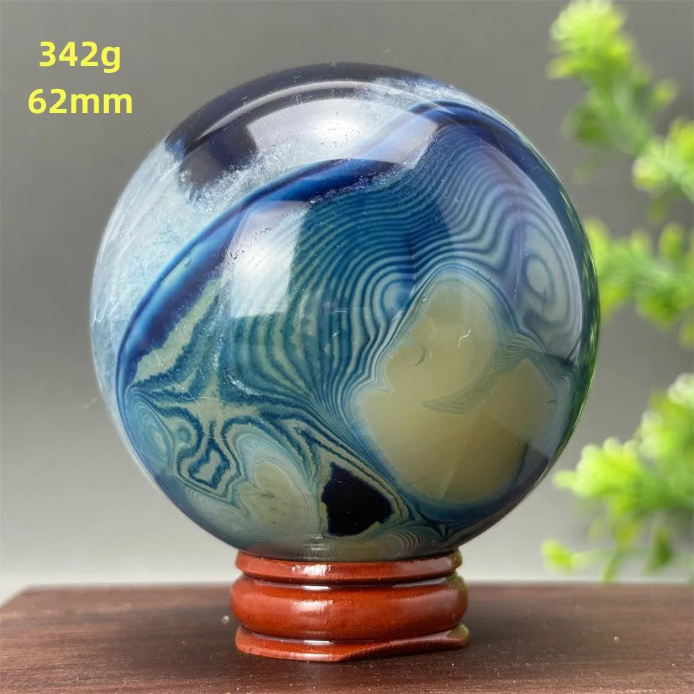 Natural Blue Agate Ball Reiki Healing Spiritual Meditation Chakra Witchcraft Sacrifice Divination Home Decor Gift