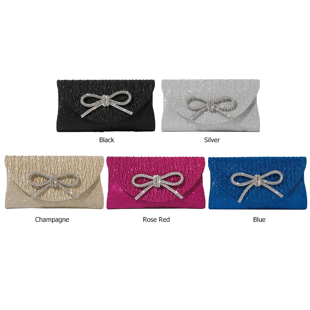 Women Elegant Evening Handbag Shiny Crystal Bow Flap Clutch Purse Envelope Dinner Evening Clutch Bags Wedding Party Prom Purse