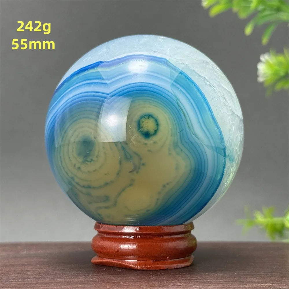 Natural Blue Agate Ball Reiki Healing Spiritual Meditation Chakra Witchcraft Sacrifice Divination Home Decor Gift